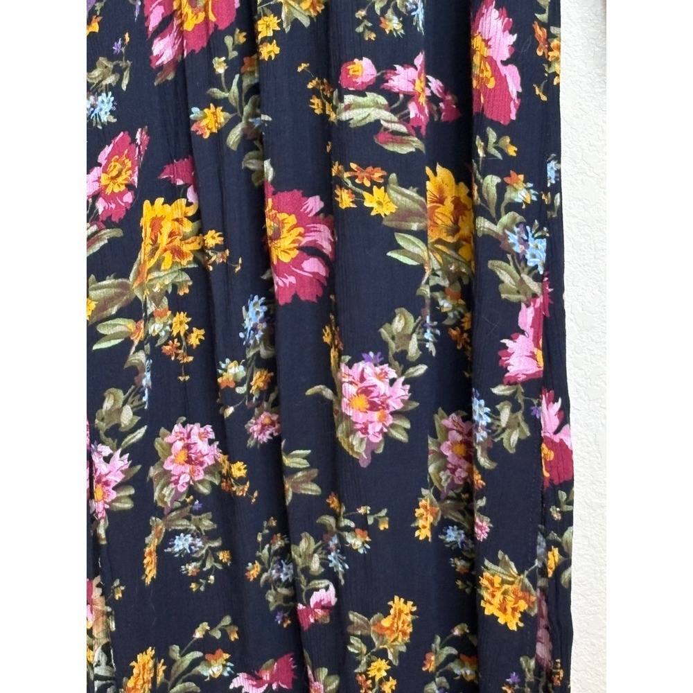 Natural Life Floral V-Neck Long Sleeve Maxi Dress Small Navy Boho Slit Side - Picture 6 of 8